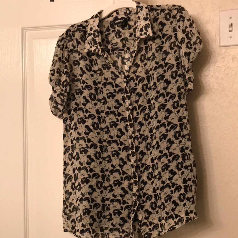 DKNY silk floral blouse and black cami